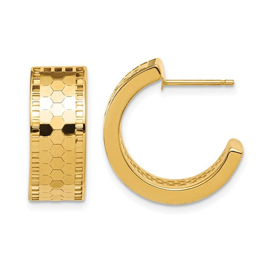 14K YELLOW GOLD MOSAIC POLISHED HALF HOOP EARRINGS