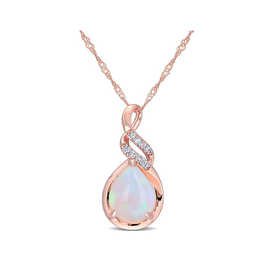 1.20 CARAT BLUE OPAL DROP TWIST NECKLACE IN 10K ROSE GOLD