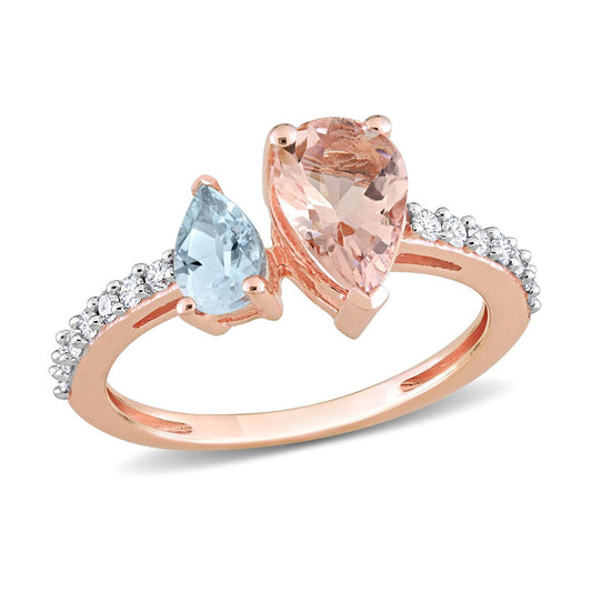 1.54 CARAT MORGANITE AND AQUAMARINE RING IN 14K ROSE GOLD