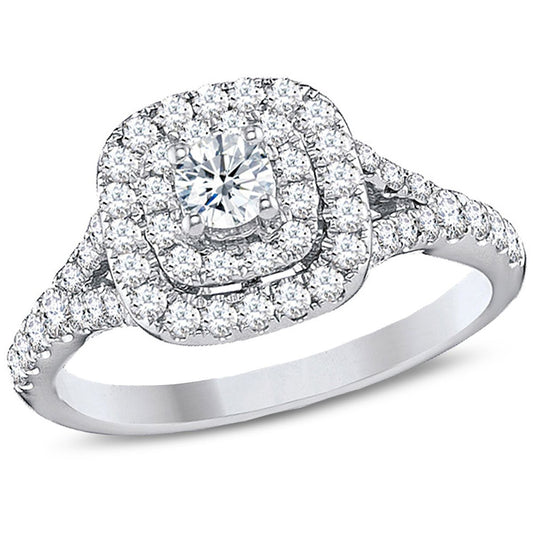 1.00 CARAT DIAMOND DOUBLE HALO ENGAGEMENT RING IN 14K WHITE GOLD