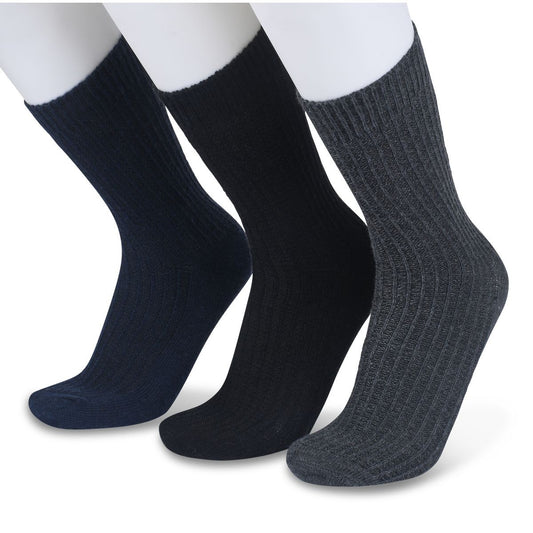 MENS TEXTURED KNIT WOOL BLEND SOCKS 3 PAIR