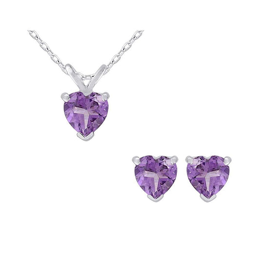 1.50 CARAT AMETHYST HEART EARRINGS AND NECKLACE SET