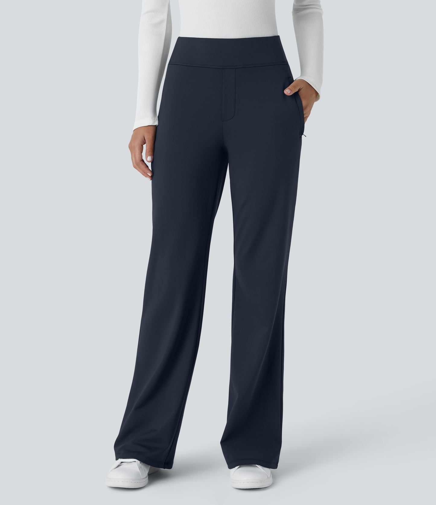 Day stretch mid rise side zipper pocket work flare pants