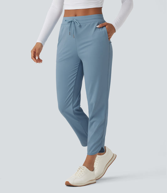 Mid rise drawstring curved hem quick dry golf tapered pants