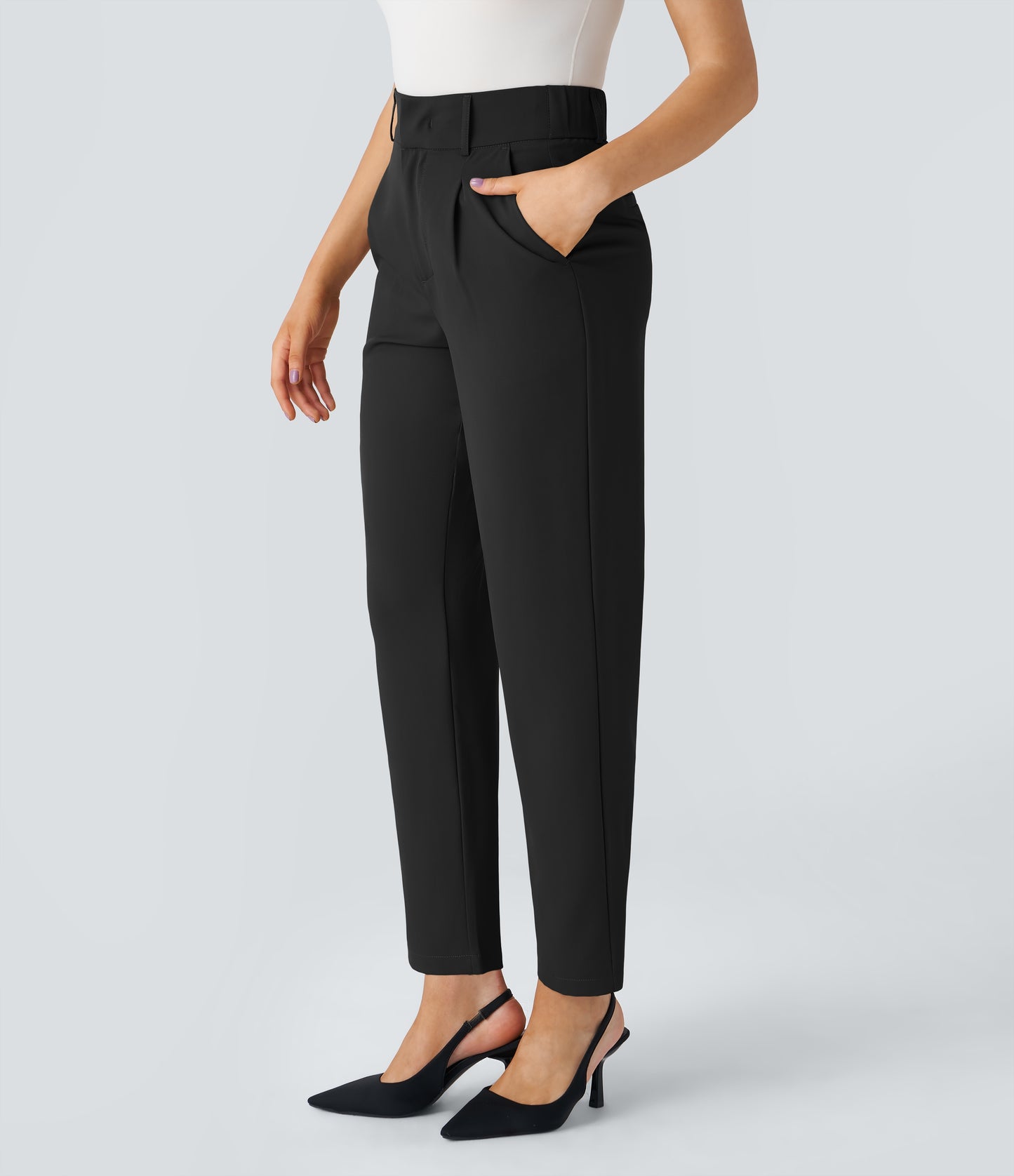High waisted pocket solid work tapered pants