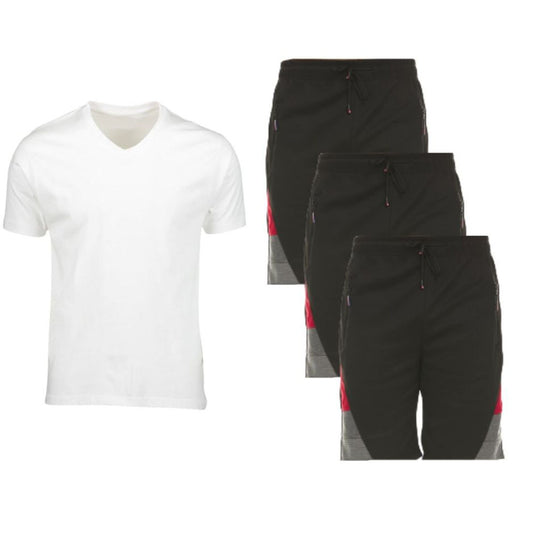4 PIECE MENS MOISTURE WICKING SHORTS AND V NECK T SHIRT
