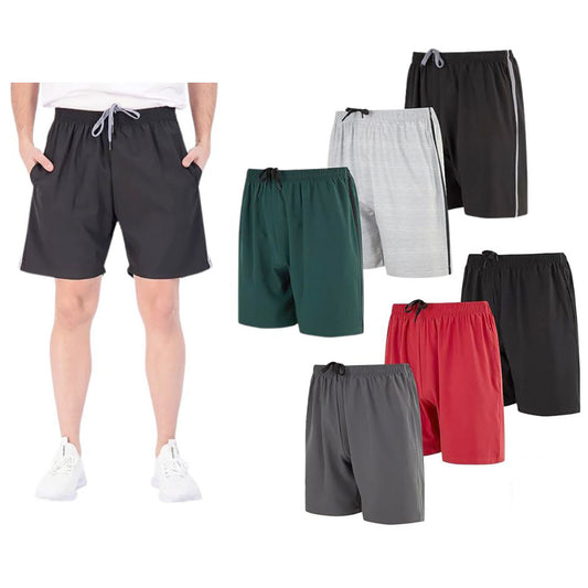 MENS ACTIVE WOVEN SHORTS WITH ZIPPER POCKET 6 PACK