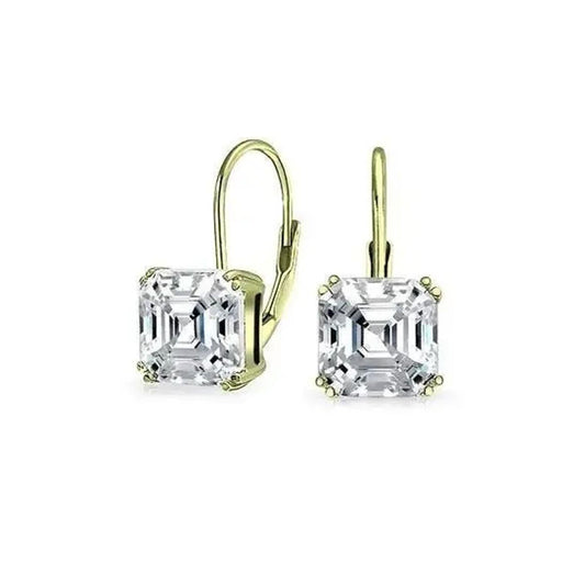 1.5 CARAT CZ WHITE TOPAZ ASCHER CUT LEVERBACK EARRINGS