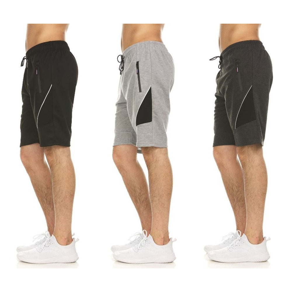 MENS FRENCH TERRY SHORTS WITH ZIPPER POCKETS 3 PACK
