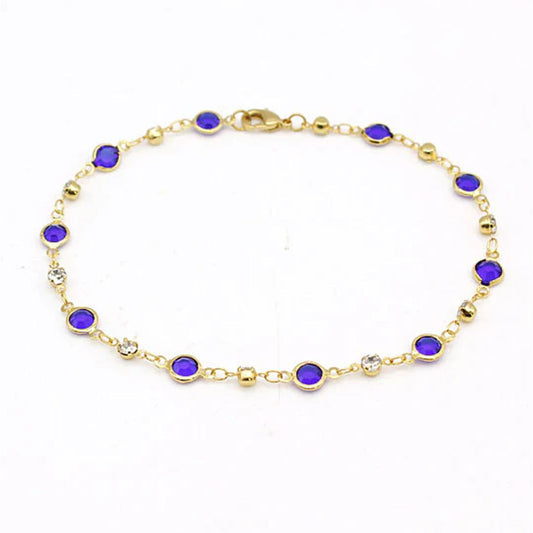 10 INCH 18K GOLD FILLED BLUE CRYSTAL ANKLET