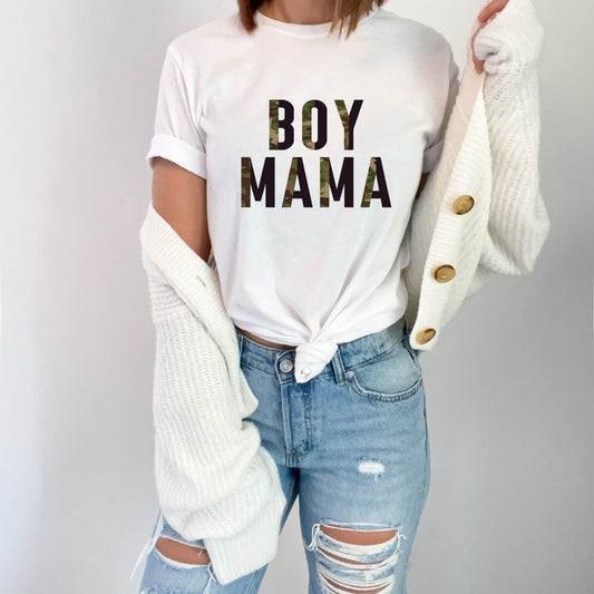 BOY MAMA CAMO LETTERING SHORT SLEEVE T SHIRT