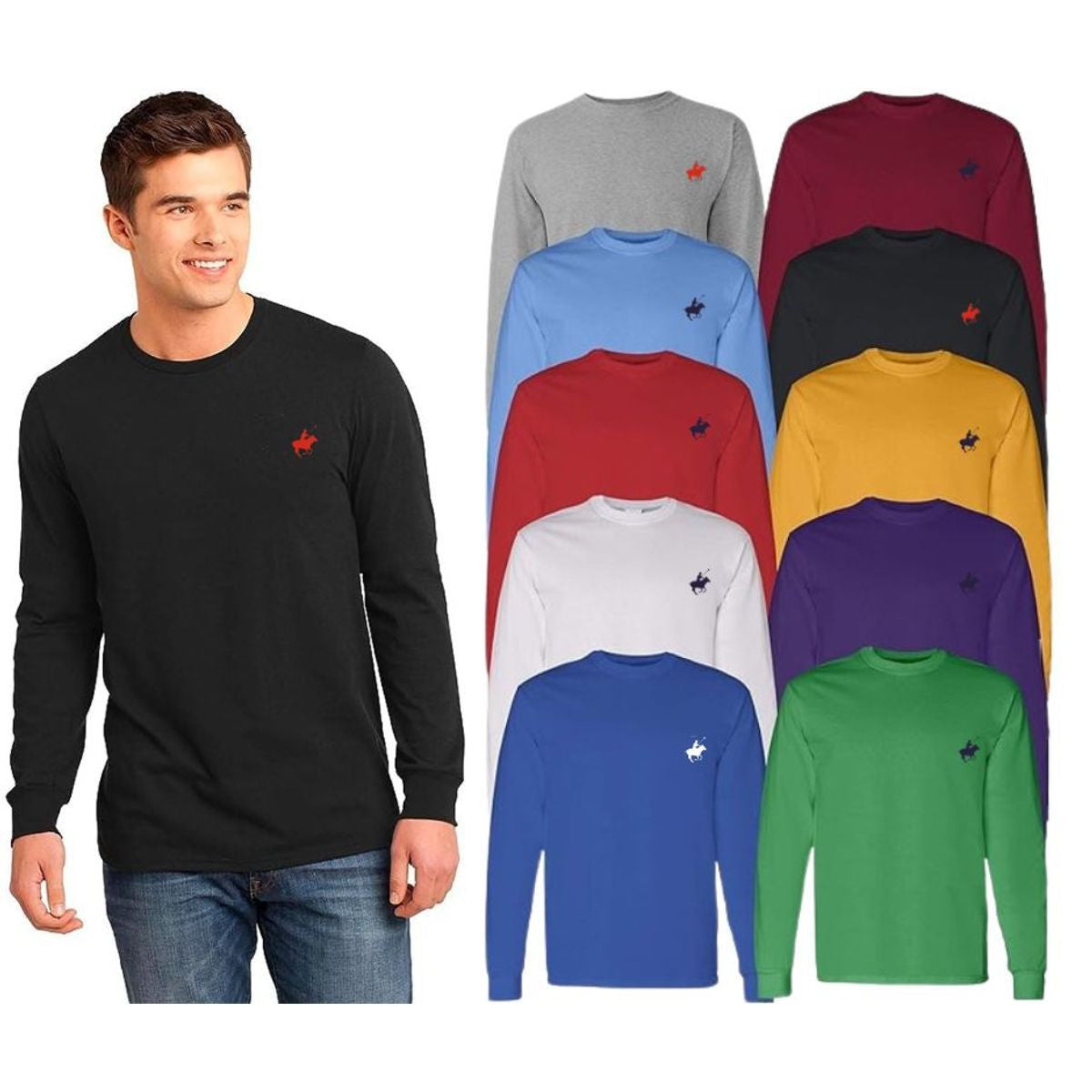MENS COTTON LONG SLEEVE T SHIRT 4 PACK
