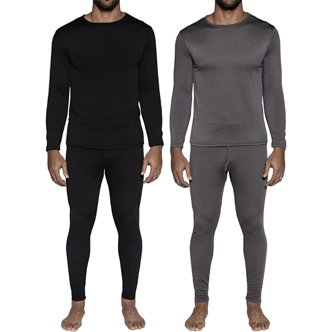 MENS LONG SLEEVE FLEECE THERMAL MATCHING TOPS AND BOTTOMS SET OF 2