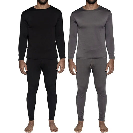 MENS LONG SLEEVE FLEECE THERMAL MATCHING TOPS AND BOTTOMS SET OF 2