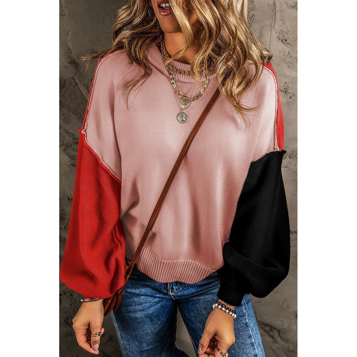 ASPEN BISHOP SLEEVE RIBBED TRIM SWEATER