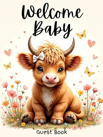 ADORABLE HIGHLAND COW BABY SHOWER HARDCOVER GUEST BOOK
