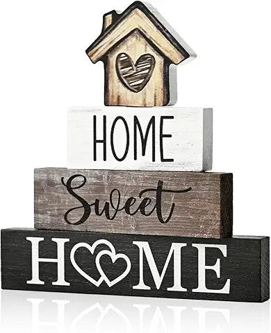 4 PIECE FARMHOUSE WOODEN TABLETOP DECOR