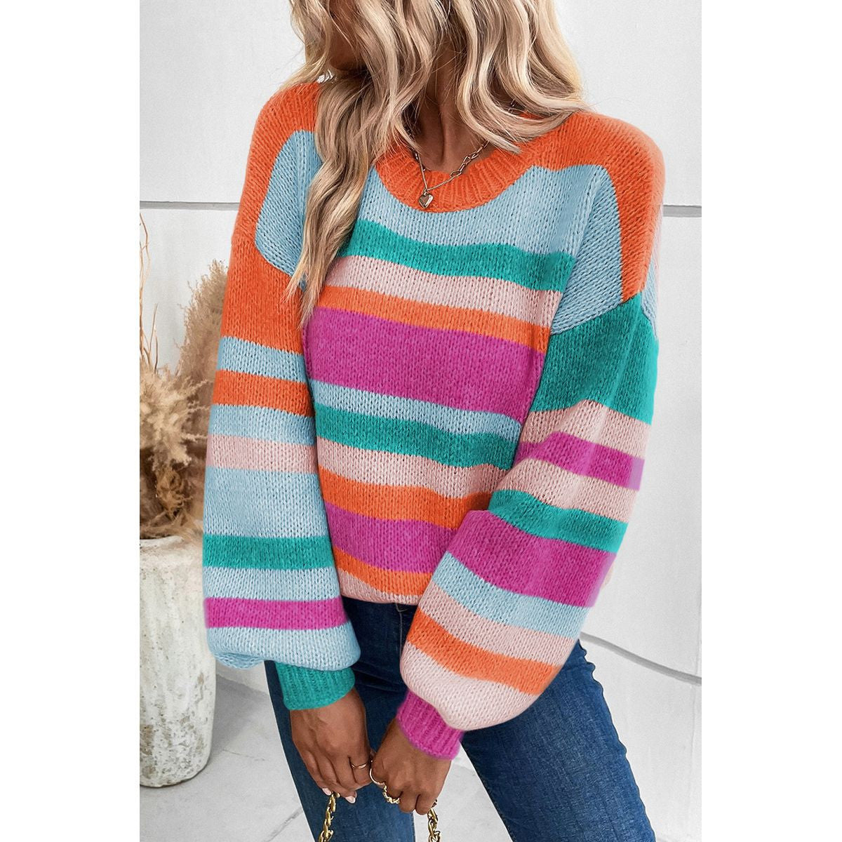 IVY KNIT DROP SHOULDER PUFF SLEEVE SWEATER