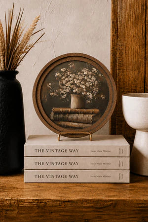 8 INCH ROUND BOOKS WITH FLOWERS ART