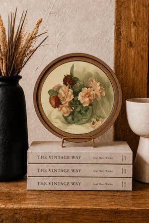 8 INCH ROUND VINTAGE FLORAL ART
