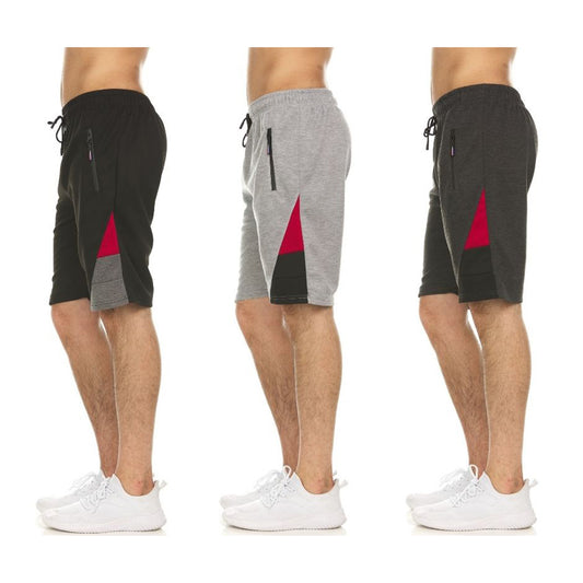 MENS MOISTURE WICKING SHORTS WITH CONTRAST TRIM 3 PACK