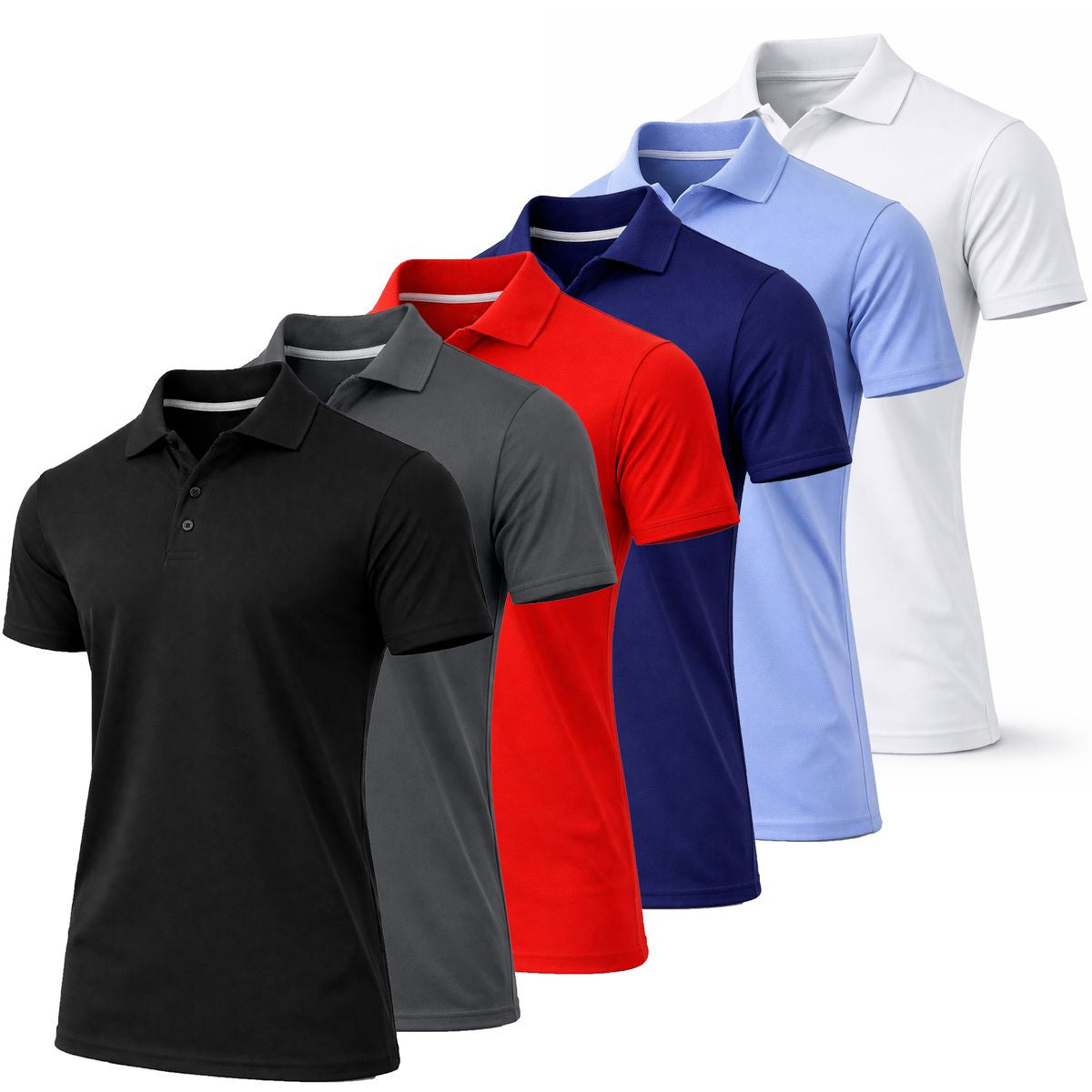 MENS DRY FIT MOISTURE WICKING POLO SHIRT 5 PACK