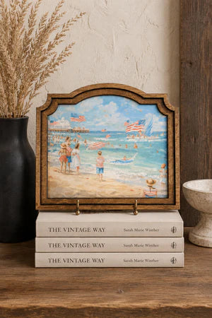 PATRIOTIC BEACH SCENE PROVINCIAL FRAMED ART