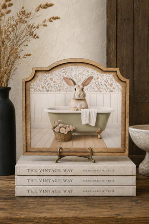 BUNNY IN TUB PROVINCIAL FRAMED ART
