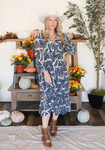 INDIGO PALM MIDI DRESS