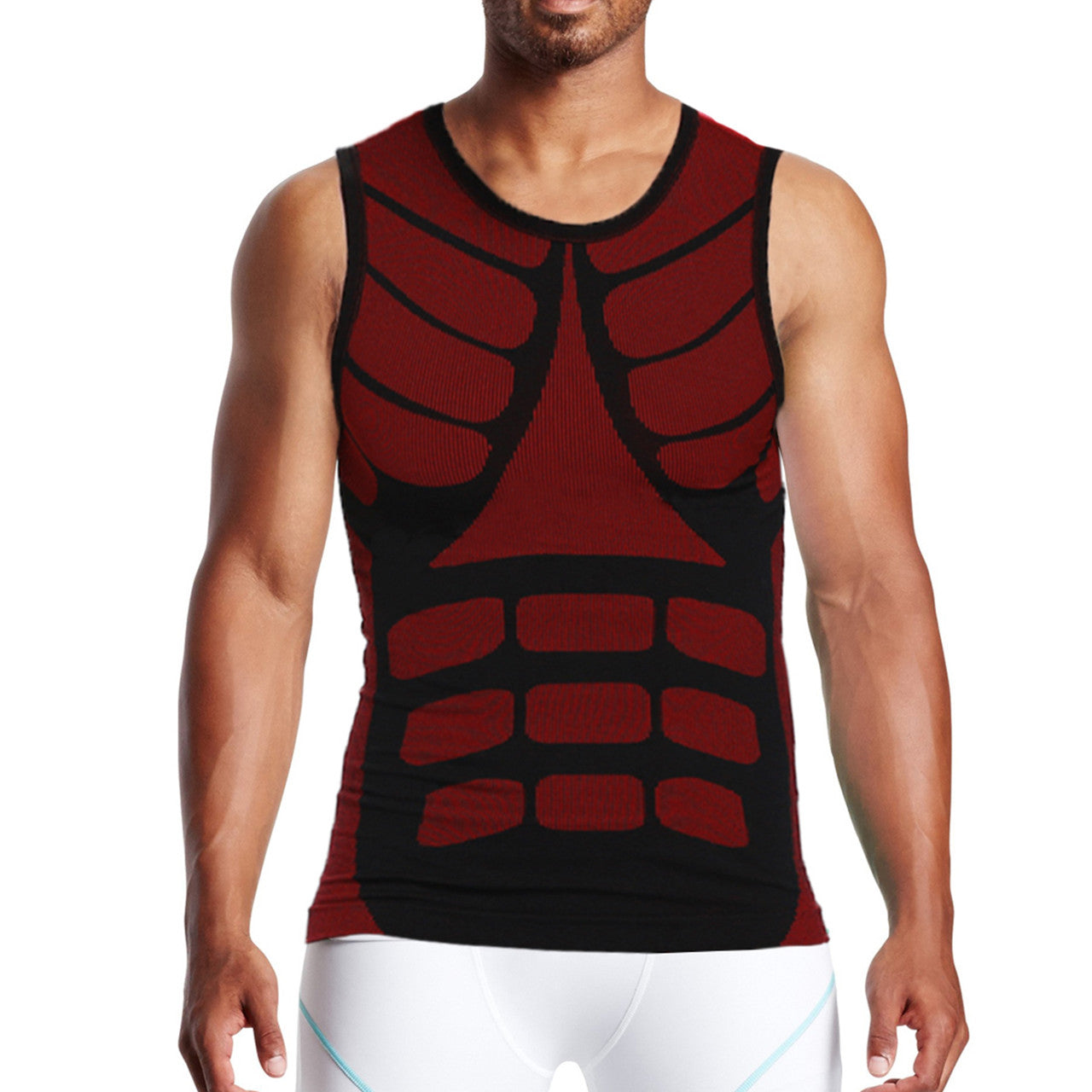 MENS BLOCK PRINT SLEEVELESS ATHLETIC COMPRESSION SHIRT