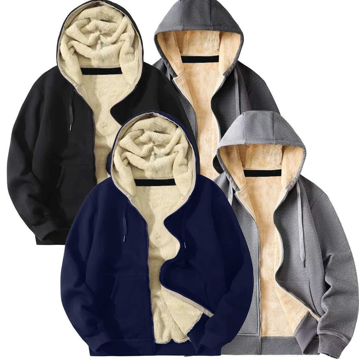 MENS HEAVYWEIGHT SHERPA LINED HOODIE 3 PACK