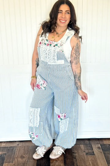 The vintage ticking stripe overalls