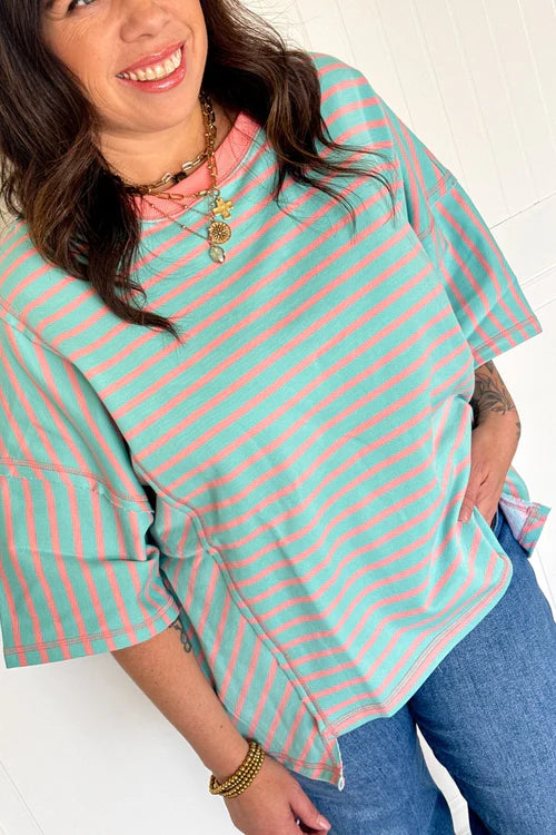 The laidback color block knit top