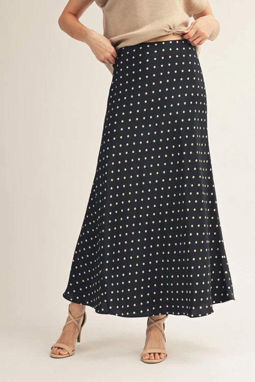 The dotty darling satin maxi skirt