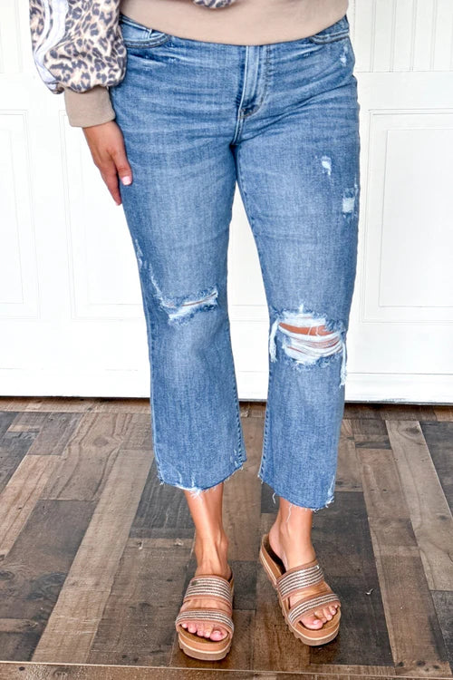 Judy blue high line distressed crop wide leg