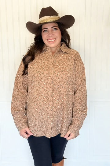 Meadow mist floral gauze button up shirt