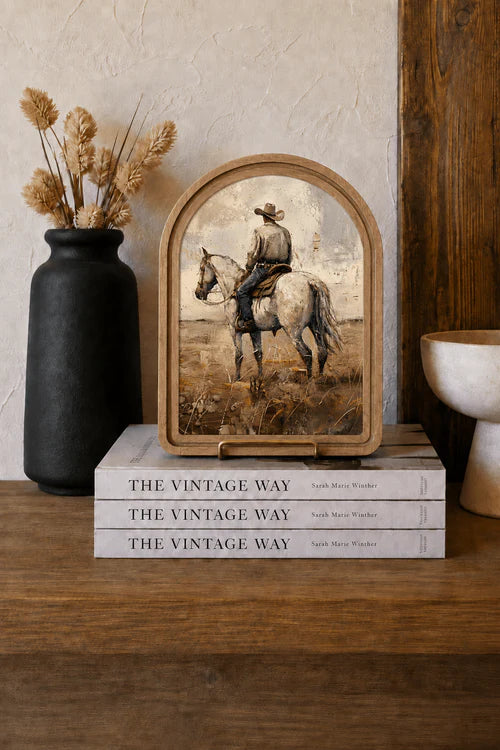 White horse cowboy framed art 6x8 inch