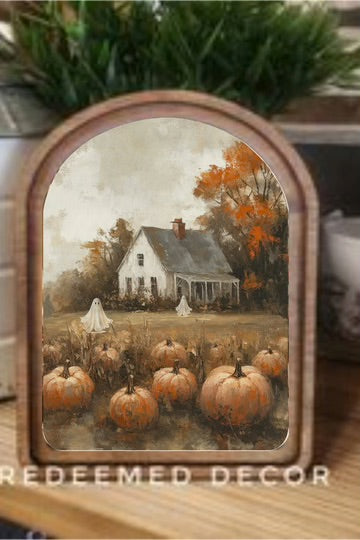 Halloween pumpkin farmhouse arch framed art 6x8 inch