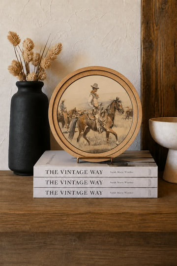 8 inch round vintage cowboy art