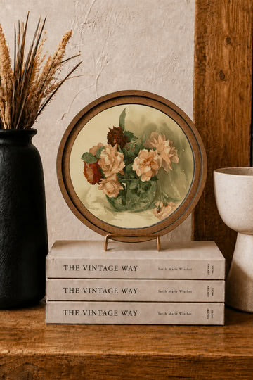 8 inch round vintage floral art