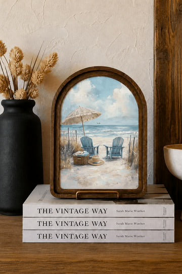 Beach chairs arch framed art 6x8 inch