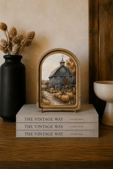 Blue fall barn arch framed art 6x8 inch