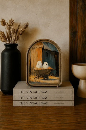 Wheelbarrow ghosts arch framed art 6x8 inch