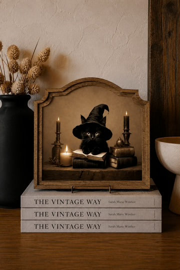Halloween cat provincial arch framed art 9x10 inch