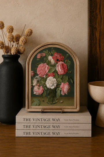 Pink roses arch framed art 6x8 inch