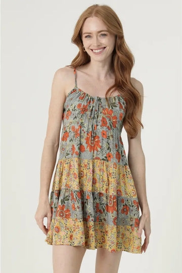 The portofino patchwork mini ruffle dress