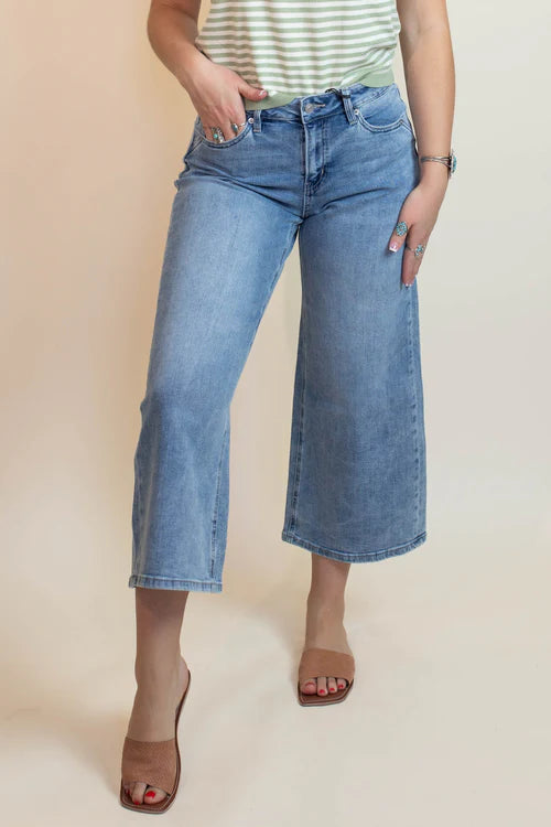Mica Celeste wide leg crop denim jeans