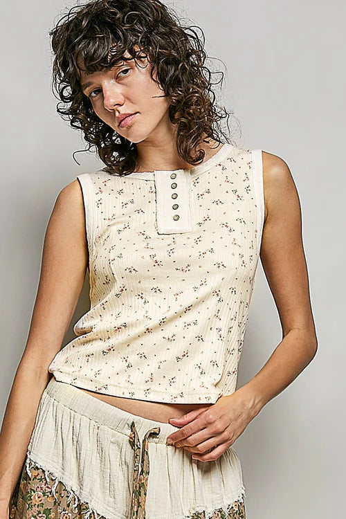 POL WOMENS CLOVER AND LACE TANK TOP