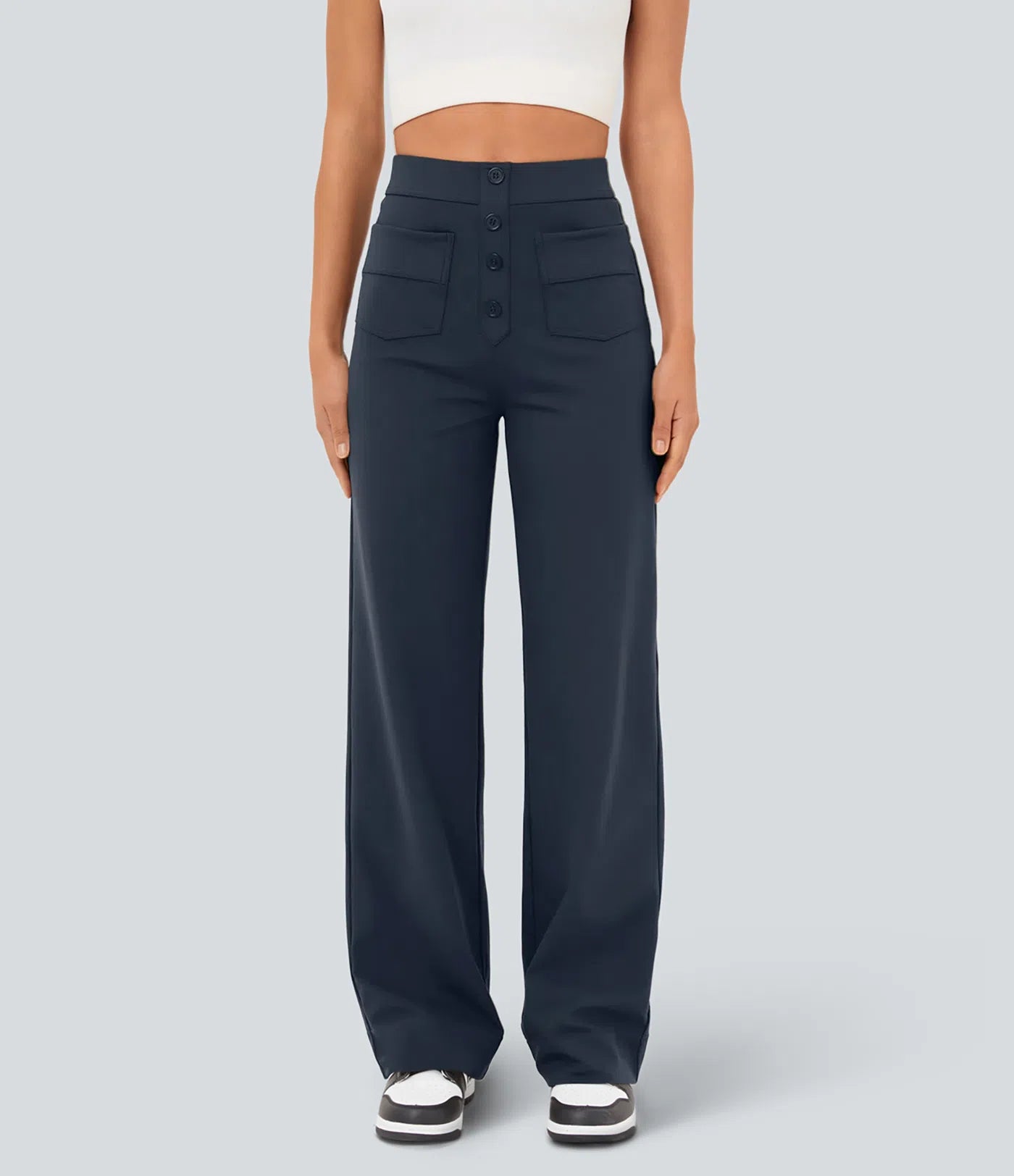 Day stretch high waisted pockets straight leg casual pants