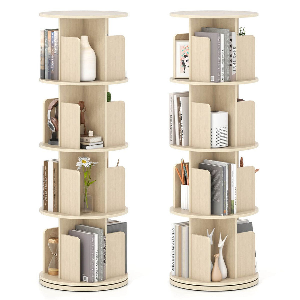 4 tier rotating bookshelf with 360 degree display rack and dividers